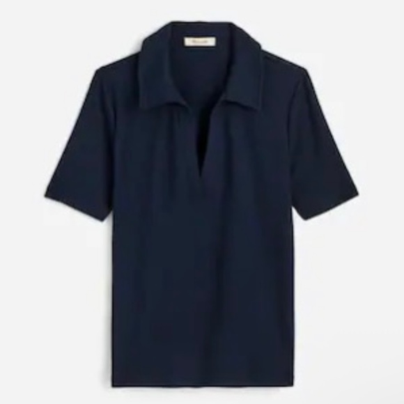 Madewell Drapey Rib Short-Sleeve Polo Top - Picture 1 of 3